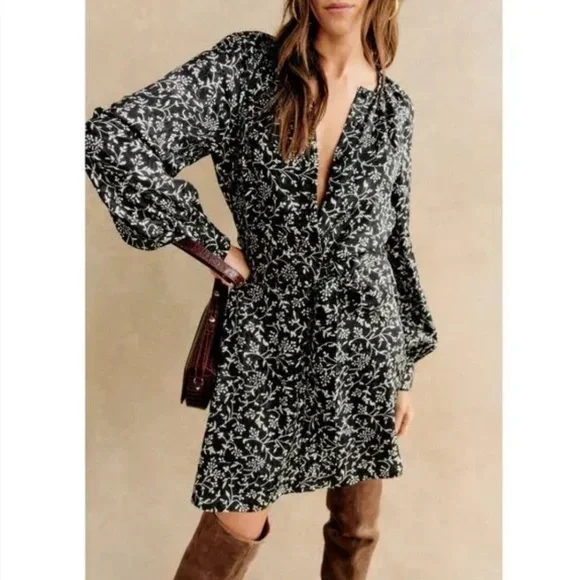 Sézane Merry Dress in Black & Ecru Floral Print - Picture 8 of 15